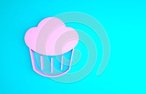 Pink Cupcake icon isolated on blue background. Minimalism concept. 3d illustration 3D render