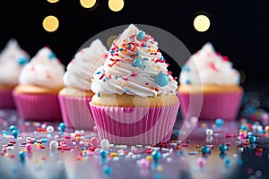 Pink cupcake party food with sprinkles