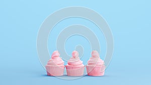 Pink Cupcake Sweet Summer Dessert Celebration Confectionery Cake Luxury Cream Kitsch Blue Background