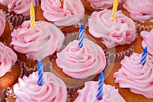 Pink cupcakes ready for birthdays photo