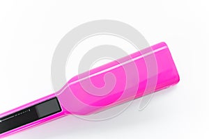 Pink curling iron for hair straightening with keratin, botox
