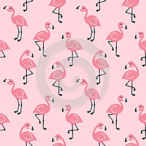 Pink cute cartoon flamingo seamless pattern for fabric, wrapping paper, print, decor.