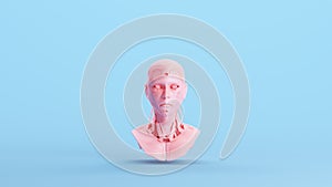 Pink Cyborg Robot Bust Artificial Intelligence Mechanical Android Futuristic Technology Cyberpunk Blue Kitsch Background