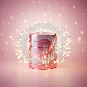 Pink Cylindrical Object with Light Orbs