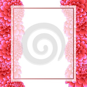 Pink Dahlia Banner Card Border. Mexico`s national flower. Vector Illustration