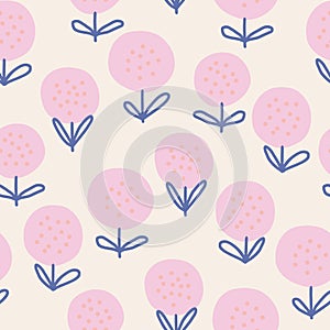 Pink dandelions vector seamless background