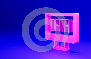 Pink Data analysis icon isolated on blue background. Business data analysis process, statistics. Charts and diagrams