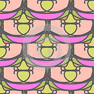 Pink decorative seamless pattern with mosaic elements