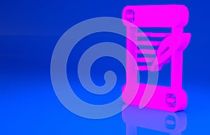 Pink Decree, paper, parchment, scroll icon icon isolated on blue background. Minimalism concept. 3d illustration. 3D