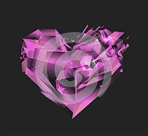 Pink diamond heart vector symbol