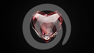 Pink diamond pulsating heart on black backdrop. Valentine day concept. 3d render animation loopable