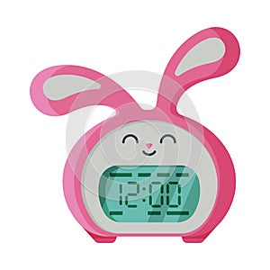 Pink Digital Alarm Clock Rabbit Shape, Modern Electronic Time Measuring Instrument Vector Illustration