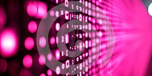 Pink Digits Of Binary Computer Programming Code on Dark Background Of Abstract Computer Screen.