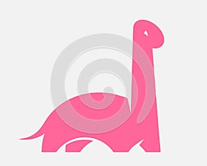 Pink dino silhouette for logo or print. Cute dinosaur vector illustration
