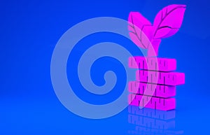 Pink Dollar plant icon isolated on blue background. Business investment growth concept. Money savings and investment