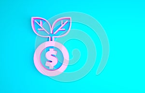 Pink Dollar plant icon isolated on blue background. Business investment growth concept. Money savings and investment