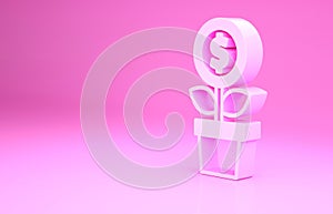 Pink Dollar plant icon isolated on pink background. Business investment growth concept. Money savings and investment