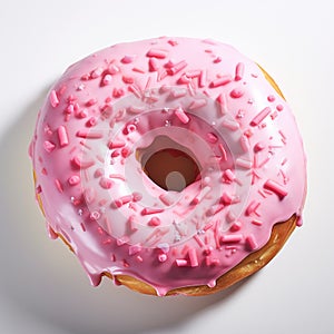 Pink donut with sprinkles isolated on white background