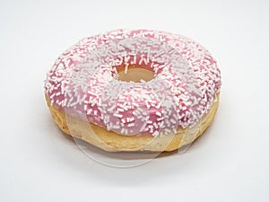 Pink donuts with white sprinkles isolated