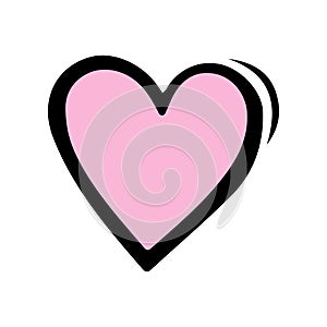 Pink doodle heart isolated on white background. Hand drawn love heart. Vector illustration for any design