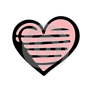 Pink doodle heart isolated on white background. Hand drawn love heart. Vector illustration for any design