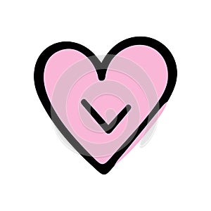 Pink doodle heart isolated on white background. Hand drawn love heart. Vector illustration for any design