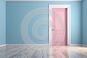 Pink door blue wall room. Generate Ai