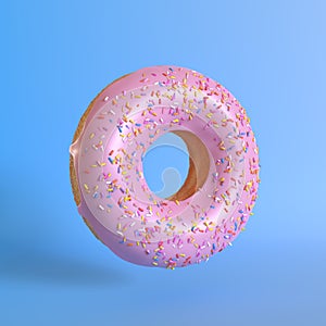 Pink doughnut on blue background