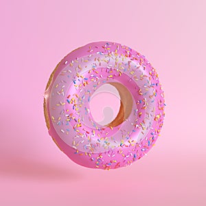Pink doughnut on pink background