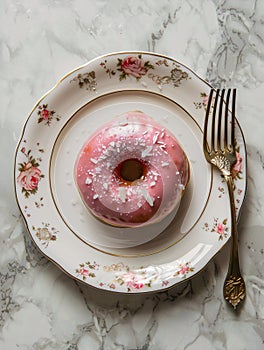 Pink Doughnut on a Pretty Plate