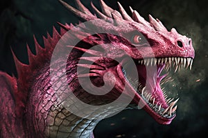 pink dragon roaring and baring its teeth, ready to attack