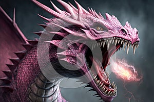 pink dragon roaring and baring its teeth, ready to attack