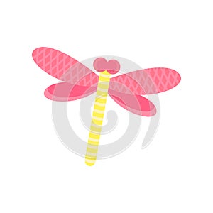 Pink dragonfly cartoon vector Illustration