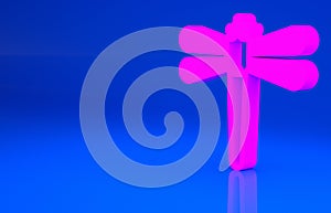 Pink Dragonfly icon isolated on blue background. Minimalism concept. 3d illustration. 3D render