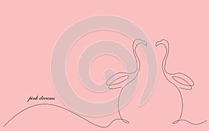 Pink dreams background with flamingo, vector