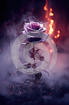 pink dry rose. smoke, ashes, fire, flames, embers, powder, explosion, mist, fog, fantasy, surreal, abstract.
