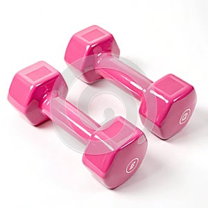 Pink dumbbells isolated on white background photo