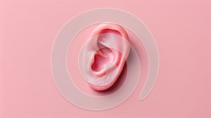 A pink ear on a white background with some sort of hair, AI photo