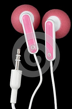 Pink Earbuds Closeup, macro, on black