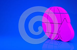 Pink Earth planet in water drop icon isolated on blue background. World globe. Saving water and world environmental