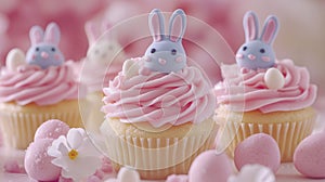 Pink Easter Cupcakes Decorated With Bunny Rabbit