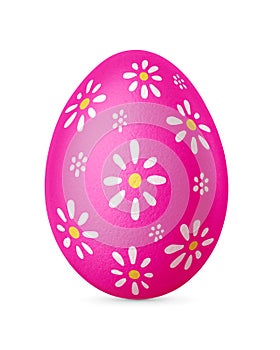 Pink Easter egg with flowers isolated on a white. Handmade painted decoration