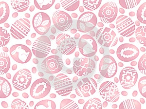 Pink Easter eggs decorated with flowers, leafs and rabbits. Easter repeatable design. Seamless pattern. Can be used for fabric, wa