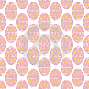 Pink Easter Eggs with Dots and Stripes on a white background. Seamless Pattern