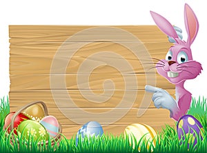 Pink Easter eggs sign Easter bunny