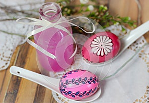 pink Easteregg bottle love wood picnic spring flowers photo