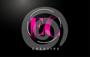 Pink EC Brush Stroke Letter Logo Design. Pink Paint Logo Leters Icon photo