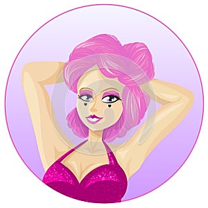 Pink Egirl cartoon with colored hair