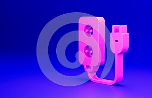 Pink Electric extension cord icon isolated on blue background. Power plug socket. Minimalism concept. 3D render