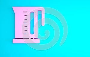 Pink Electric kettle icon isolated on blue background. Teapot icon. Minimalism concept. 3d illustration 3D render
